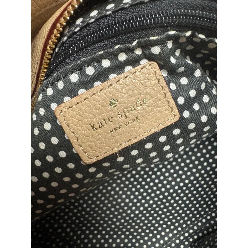 Kate Spade Pebbled‎ Leather Large Shoulder Tote Beige Polka Dot Lining Bag
